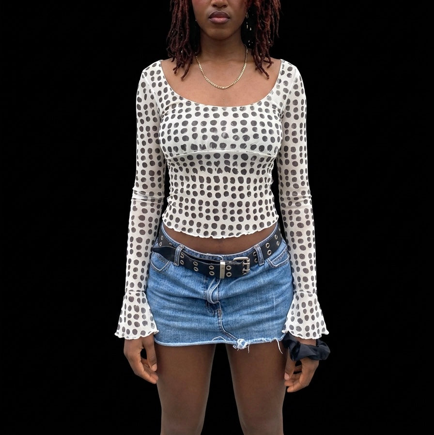 Polka Dot Mesh Flare Sleeve Top
