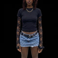 Cropped T-Shirt with Sheer Lace Sleeves