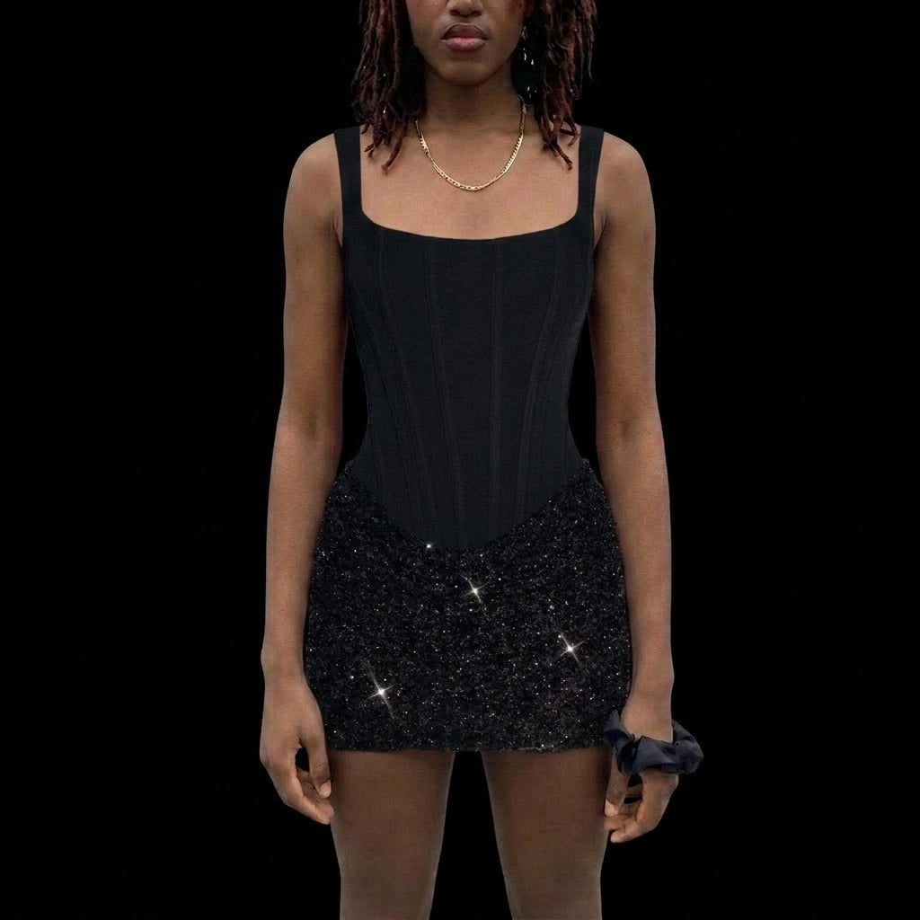 Sequin Wide Strap Mini Dress