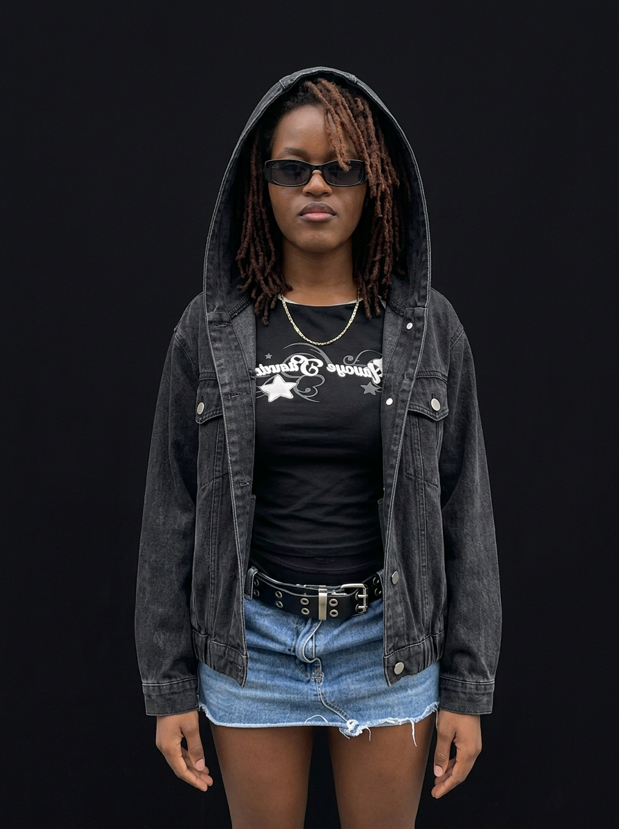 Washed Button Up Hooded Denim Jacket
